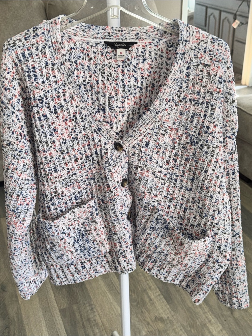 Supplies White Multicolor Speckled Button-Front Cardigan